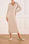 Knitted beige midi dress Brunello Cucinelli - knitted pattern. 60% wool, 10% silk, 30% cashmere. Country of manufacture: Italy. Care: specialized cleaning - photo 2