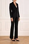 P.A.R.O.S.H. Women's black wool suit with trousers - 97% viscose, 3% elastane. Closure: buttons. two side pockets, one chest pocket. Country of manufacture: Italy. Care: specialized cleaning - photo 3