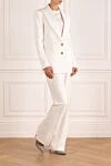 Balmain Summer suit with trousers for women white - branded buttons. 97% viscose, 3% elastane. Closure: buttons. two side pockets, one chest pocket. Country of manufacture: Italy. Care: specialized cleaning - photo 3