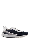 Brunello Cucinelli Men's blue suede sneakers with white inserts - contrast sole, logo on the heel. 100% suede. Closure: laces. Country of manufacture: Italy. Care: specialized cleaning - photo 1