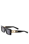 Balmain Rectangular sunglasses made of acetate and titanium black - gold titanium details, engraved logo . 100% acetate. gray. Country of manufacture: Italy. Care: specialized cleaning - photo 3