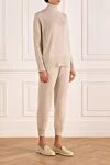 Brunello Cucinelli Warm sports suit with a high collar, beige, for women - Decor embroidery brand logo. 60% wool, 30% cashmere, 10% silk. Country of manufacture: Italy. Care: specialized cleaning - photo 3