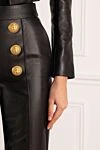 Костюм зі штанами жіночий шкіряний чорний Balmain - фірмові гудзики. 100% натуральна шкіра. блискавка. дві бічні кишені, одна нагрудна кишеня. Країна виробник: Італія. Догляд: спеціалізоване чищення - фото 6