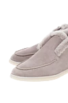 Fleur de Paris Women's gray suede loafers with fur - fur edging. 100% suede, natural fur insulation. Country of manufacture: Italy. Care: specialized cleaning - photo 5