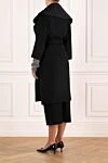 Women's coat with a wide turn-down collar in black. Fleur de Paris - 50% wool, 50% polyester. belt. two side pockets. Country of manufacture: Italy. Care: specialized cleaning - photo 4