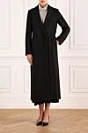 Women's long black coat Fleur de Paris - 52% acrylic, 42% polyester, 6% wool. Closure: buttons. two side pockets. Country of manufacture: Italy. Care: specialized cleaning - photo 2