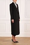 Fleur de Paris Women's long black coat - 52% acrylic, 42% polyester, 6% wool. Closure: buttons. two side pockets. Country of manufacture: Italy. Care: specialized cleaning - photo 3