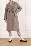 Women's double-breasted gray coat with belt Fleur de Paris - 90% wool, 10% nylon. belt. Closure: buttons. two side pockets. Country of manufacture: Italy. Care: specialized cleaning - photo 2