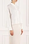 Fleur de Paris Women's white cotton shirt - 100% cotton. Closure: buttons. one chest pocket. Country of manufacture: Italy. Care: specialized cleaning - photo 3