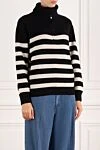 Fleur de Paris Women's black striped wool jumper - stripe pattern. 100% wool. Closure: zipper. Country of manufacture: Italy. Care: specialized cleaning - photo 3