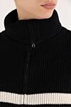 Fleur de Paris Women's black striped wool jumper - stripe pattern. 100% wool. Closure: zipper. Country of manufacture: Italy. Care: specialized cleaning - photo 5