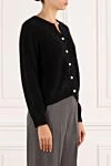 Fleur de Paris Black cashmere cardigan for women - 100% cashmere. Closure: buttons. Country of manufacture: Italy. Care: specialized cleaning - photo 3