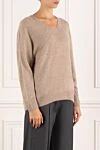 Fleur de Paris Brown cashmere V-neck jumper - 95% cashmere, 5% viscose. Country of manufacture: Italy. Care: specialized cleaning - photo 3