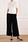 Women's wide leg pants with black tucks Fleur de Paris - 70% cotton, 30% polyester. Closure: button, zipper. two front pockets, one back pocket. Country of manufacture: Italy. Care: specialized cleaning - photo 2