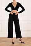 Women's wide black pants Fleur de Paris - 51% polyester, 39% modal, 10% spandex. Closure: elastic. two front pockets. Country of manufacture: Italy. Care: specialized cleaning - photo 2