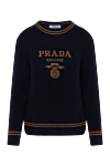 Prada Cиний джемпер с логотипом женский - логотип бренда, окантовка. 70% шерсть, 30% кашемир. Страна производитель: Италия. Уход: специализированная чистка - фото 1