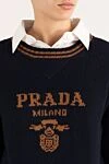 Prada Синій джемпер жіночий з логотипом - логотип бренду, окантовка. 70% вовна, 30% кашемір. Країна виробник: Італія. Догляд: спеціалізоване чищення - фото 5