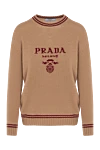 Prada Women's brown jumper with logo - brand logo, edging. 70% wool, 30% cashmere. Country of manufacture: Italy. Care: specialized cleaning - photo 1