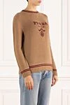 Prada Women's brown jumper with logo - brand logo, edging. 70% wool, 30% cashmere. Country of manufacture: Italy. Care: specialized cleaning - photo 3