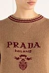 Prada Women's brown jumper with logo - brand logo, edging. 70% wool, 30% cashmere. Country of manufacture: Italy. Care: specialized cleaning - photo 5