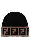 Fendi Men's black woolen hat with logo - brand logo. 100% wool. Country of manufacture: Italy. Care: specialized cleaning - photo 1