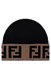 Fendi Men's black woolen hat with logo - brand logo. 100% wool. Country of manufacture: Italy. Care: specialized cleaning - photo 3