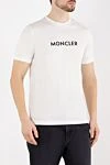 Moncler Men's white T-shirt with logo - brand logo. 100% cotton. Country of manufacture: Italy. Care: specialized cleaning - photo 3