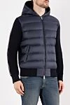 Moncler Men's blue jacket with hood - brand logo, stripes on the sleeve. hood. 100% polyamide. Closure: zipper. two side pockets. Country of manufacture: Italy. Care: specialized cleaning - photo 3