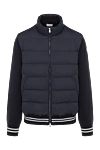 Moncler Men's blue bomber jacket - stripes on the cuffs, logo on the sleeve. 100% polyester. Closure: zipper. two side pockets. Country of manufacture: Italy. Care: specialized cleaning - photo 1