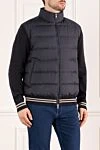 Moncler Men's blue bomber jacket - stripes on the cuffs, logo on the sleeve. 100% polyester. Closure: zipper. two side pockets. Country of manufacture: Italy. Care: specialized cleaning - photo 3