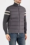 Moncler Men's knitted gray jacket - stripes and logo on the sleeve. 100% polyester. Closure: zipper. two side pockets. Country of manufacture: Italy. Care: specialized cleaning - photo 3