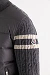 Men's knitted gray jacket Moncler - stripes and logo on the sleeve. 100% polyester. Closure: zipper. two side pockets. Country of manufacture: Italy. Care: specialized cleaning - photo 6