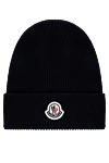 Moncler Men's blue wool hat with logo - brand logo. 100% wool. Country of manufacture: Italy. Care: specialized cleaning - photo 1