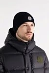 Мужская синяя шерстяная шапка с логотипом Moncler - логотип бренда. 100% шерсть. Страна производитель: Италия. Уход: специализированная чистка - фото 2