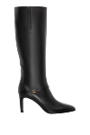 Valentino Black leather boots with a pointed toe - metal logo. 100% genuine leather. Closure: zipper. Country of manufacture: Italy. Care: specialized cleaning - photo 1