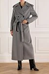 Women's double-breasted gray coat with belt Fleur de Paris - 98% wool, 2% polyamide. Closure: buttons. two side pockets. Country of manufacture: Italy. Care: specialized cleaning - photo 2