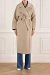 Women's long double-breasted beige coat Fleur de Paris - 98% wool, 2% polyamide. belt. Closure: buttons. two side pockets. Country of manufacture: Italy. Care: specialized cleaning - photo 2