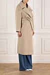 Fleur de Paris Women's long double-breasted beige coat - 98% wool, 2% polyamide. belt. Closure: buttons. two side pockets. Country of manufacture: Italy. Care: specialized cleaning - photo 3