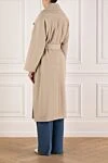 Women's long double-breasted beige coat Fleur de Paris - 98% wool, 2% polyamide. belt. Closure: buttons. two side pockets. Country of manufacture: Italy. Care: specialized cleaning - photo 4