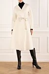 Women's white cashmere coat with v-collar Fleur de Paris - 100% cashmere. Closure: drawstring. Country of manufacture: Italy. Care: specialized cleaning - photo 2