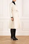 Fleur de Paris Women's white cashmere coat with v-collar - 100% cashmere. Closure: drawstring. Country of manufacture: Italy. Care: specialized cleaning - photo 3