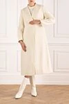 Women's white wool coat with a v-collar Fleur de Paris - 100% wool. Closure: buttons. Country of manufacture: Italy. Care: specialized cleaning - photo 2