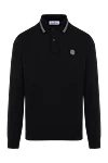 Stone Island Polo long sleeve men's black with logo - brand logo, stripes on the collar. 95% cotton, 5% elastane. Closure: buttons. Country of manufacture: Italy. Care: specialized cleaning - photo 1