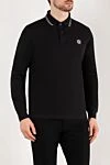 Stone Island Polo long sleeve men's black with logo - brand logo, stripes on the collar. 95% cotton, 5% elastane. Closure: buttons. Country of manufacture: Italy. Care: specialized cleaning - photo 3