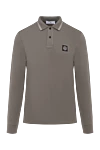 Stone Island Men's beige long sleeve polo with logo - brand logo, stripes on the collar. 95% cotton, 5% elastane. Closure: buttons. Country of manufacture: Italy. Care: specialized cleaning - photo 1