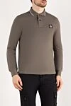 Stone Island Men's beige long sleeve polo with logo - brand logo, stripes on the collar. 95% cotton, 5% elastane. Closure: buttons. Country of manufacture: Italy. Care: specialized cleaning - photo 3