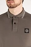 Stone Island Men's beige long sleeve polo with logo - brand logo, stripes on the collar. 95% cotton, 5% elastane. Closure: buttons. Country of manufacture: Italy. Care: specialized cleaning - photo 5