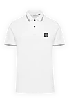 Stone Island White men's polo with logo - brand logo, stripes on collar and sleeves. 95% cotton, 5% elastane. Closure: buttons. Country of manufacture: Italy. Care: specialized cleaning - photo 1