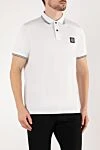 Stone Island White men's polo with logo - brand logo, stripes on collar and sleeves. 95% cotton, 5% elastane. Closure: buttons. Country of manufacture: Italy. Care: specialized cleaning - photo 3