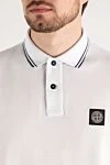 Stone Island White men's polo with logo - brand logo, stripes on collar and sleeves. 95% cotton, 5% elastane. Closure: buttons. Country of manufacture: Italy. Care: specialized cleaning - photo 5